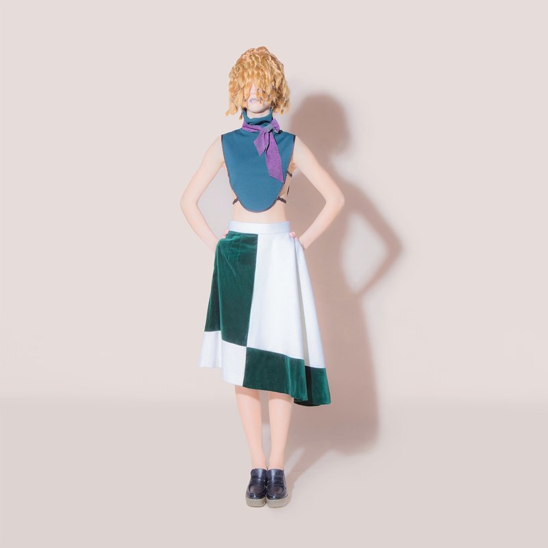 Envol Avec Ning 不规则撞色棋盘绿白裙 - 裙子 - 其他材质 绿色