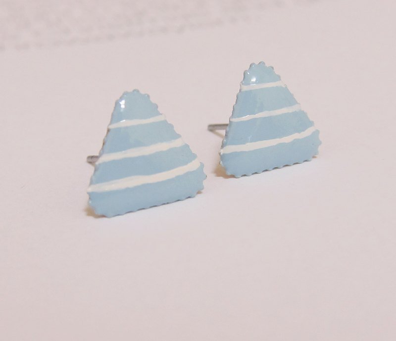 天蓝条纹耳环 - 耳环/耳夹 - 其他金属 