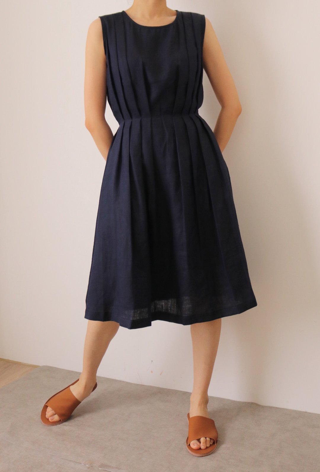 Etude Dress 深蓝无袖亚麻夏日婚宴微礼服(可订做其他颜色) - 洋装/连衣裙 - 棉 