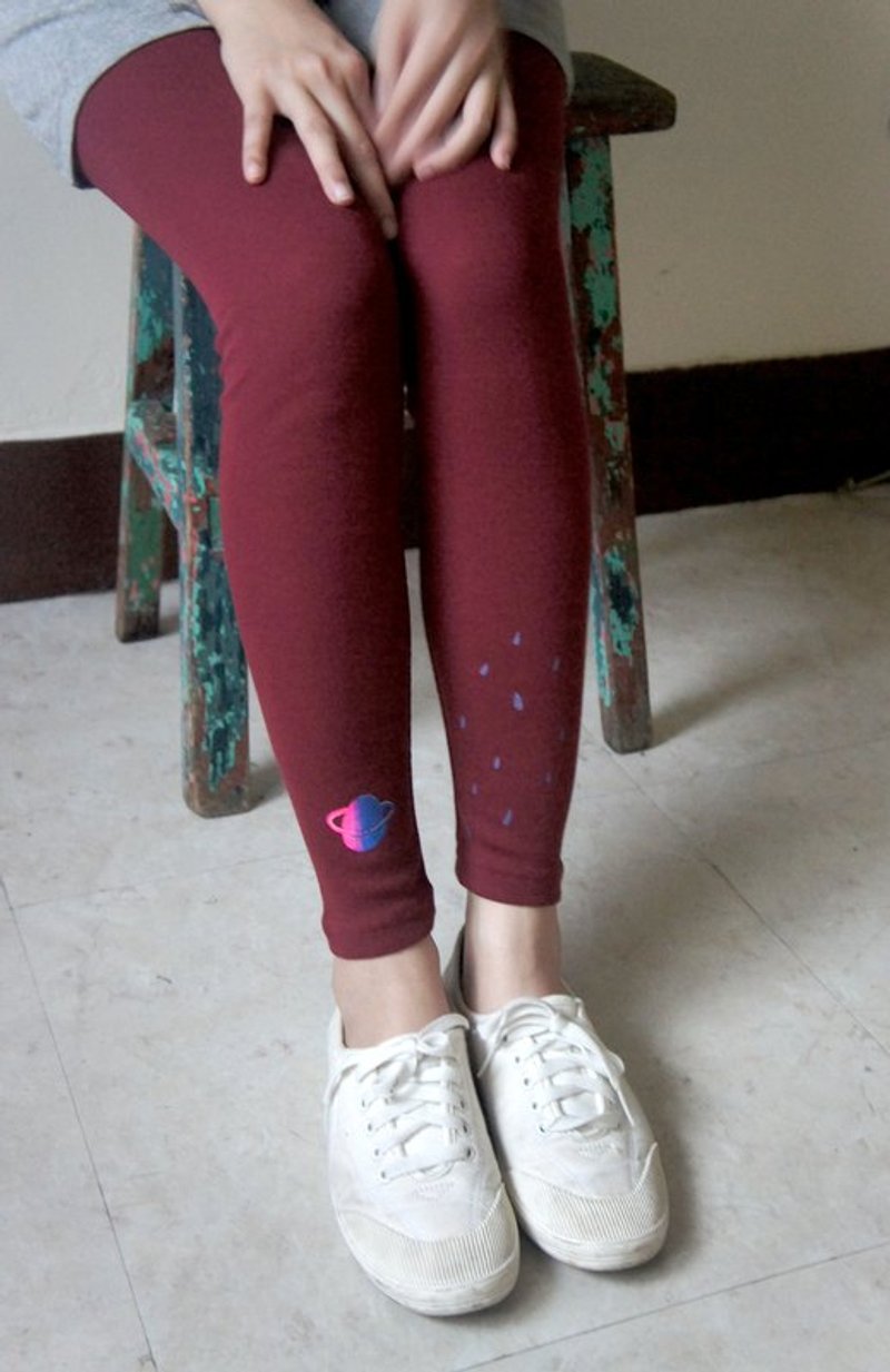 彩色星球、淡淡雨滴 弹性舒服内搭裤（酒红色 ）最后一件 - 女装长裤 - 棉．麻 红色