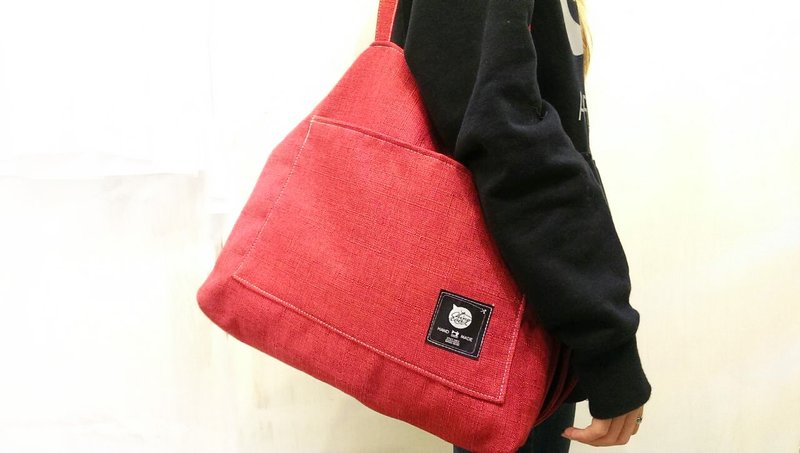 麻料(肩背/侧背)简单包/红色 - 侧背包/斜挎包 - 其他材质 红色