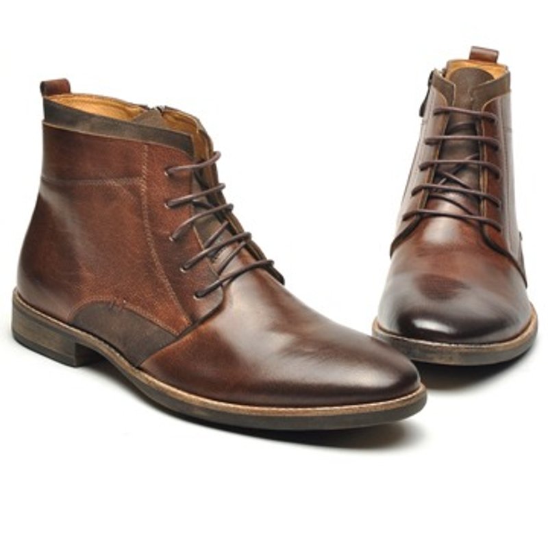 寺孝良品 都会雅痞 真皮拉链沙漠短靴 咖啡 - 男款靴子 - 真皮 咖啡色