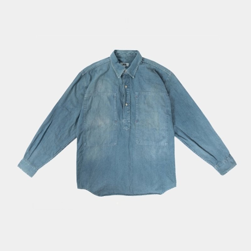 │moderato│水洗大口袋拼接牛仔衬衫│礼物.森林复古.女朋友.独特.文艺 - 女装衬衫 - 其他材质 蓝色