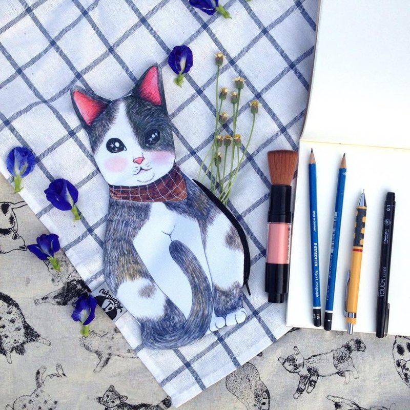 侠客黑白猫咪杂物包 - 化妆包/杂物包 - 其他材质 灰色