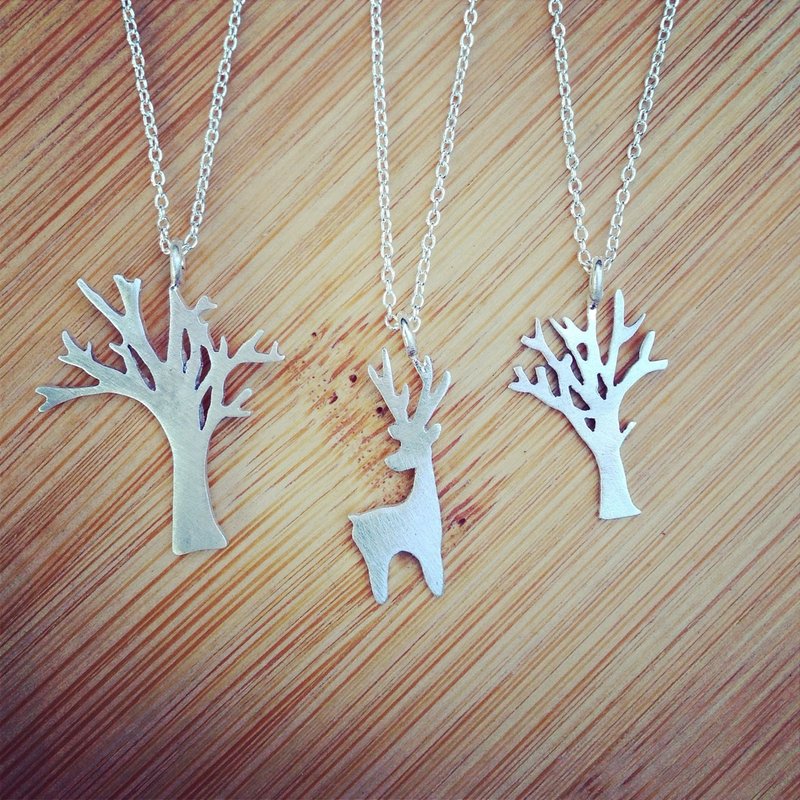 ★★★圣诞节限定[Minifeast银饰]树&小麋鹿纯银项链 - 项链 - 其他金属 灰色