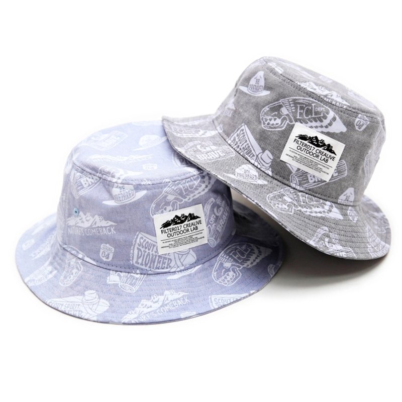 Filter017 -渔夫帽Outdoor Graphics Pattern Oxford Bucket Hat - 帽子 - 其他材质 灰色