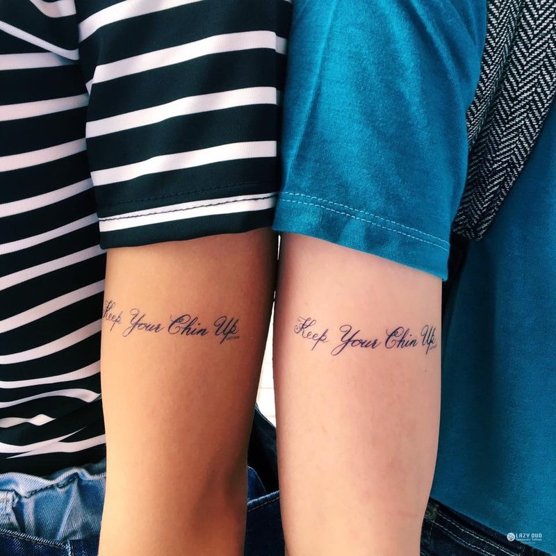 英文书法语录文字刺青纹身贴纸 快乐朋友打气加油追梦想坚持目标 - 纹身贴 - 纸 蓝色