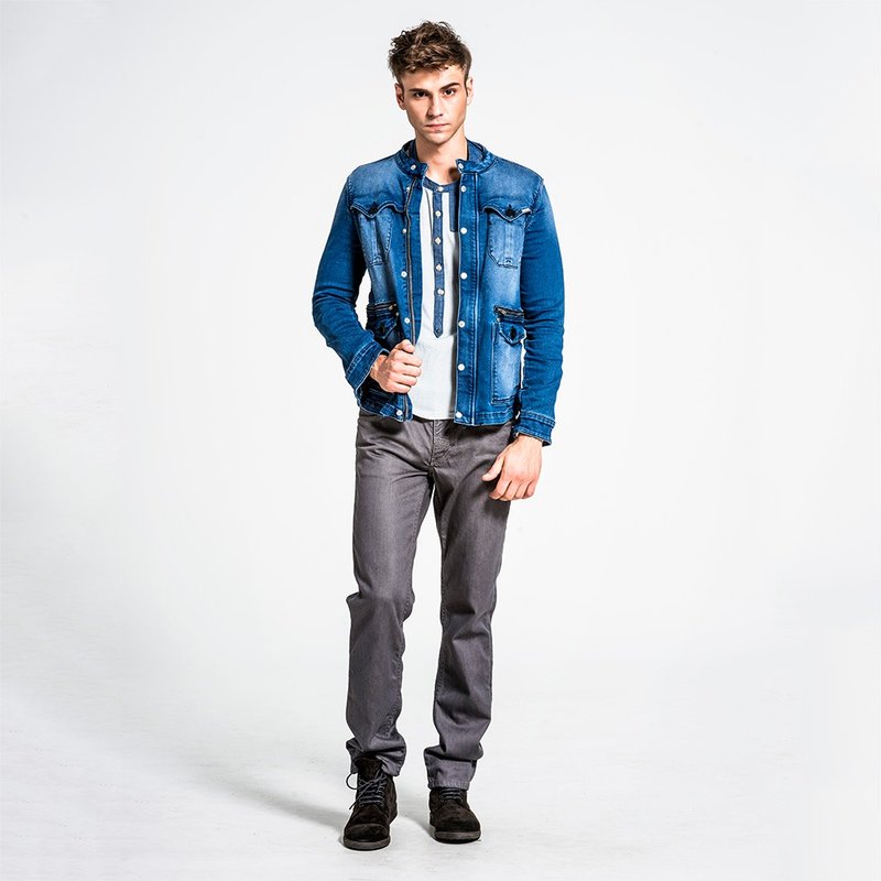 男款针织牛仔贴袋外套-深蓝 NOVI - 男装外套 - 其他材质 蓝色