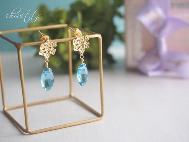 Kanoko Saw Swiss Blue Topaz Earrings - 耳环/耳夹 - 其他金属 