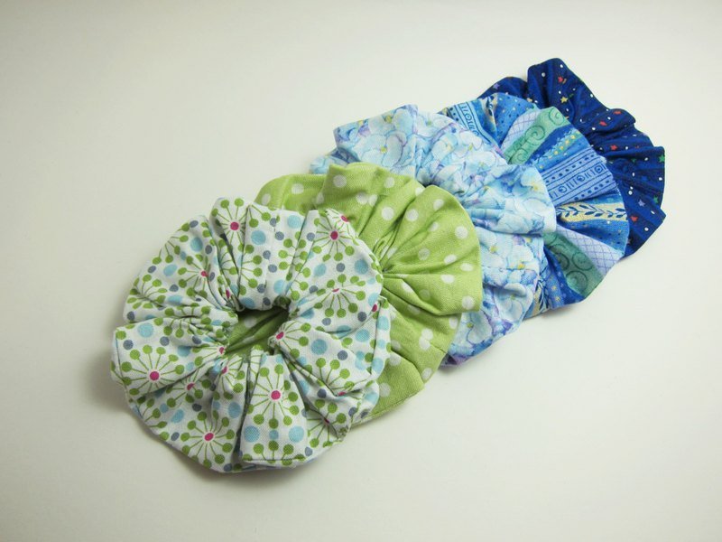 限量蓝绿色系大肠束(中) - 发饰 - 棉．麻 多色