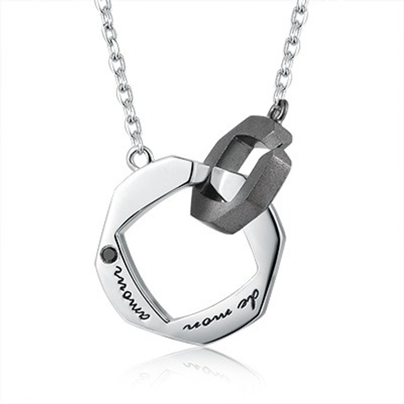 香港设计 BLING BLING 925银镀铂金 情侣项链 男装 法语 My Love 黑色锆石 - 项链 - 其他金属 灰色