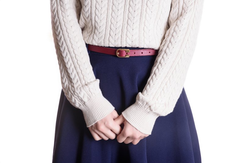 *新年好手气*真皮手工女款 -意大利植鞣马鞍 皮带-枣红色 - 皮带/腰带 - 真皮 红色