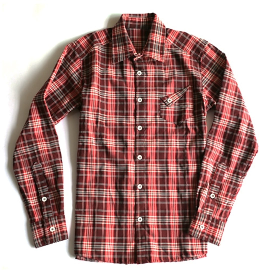 RED-plaid shirt - 女装衬衫 - 其他材质 红色