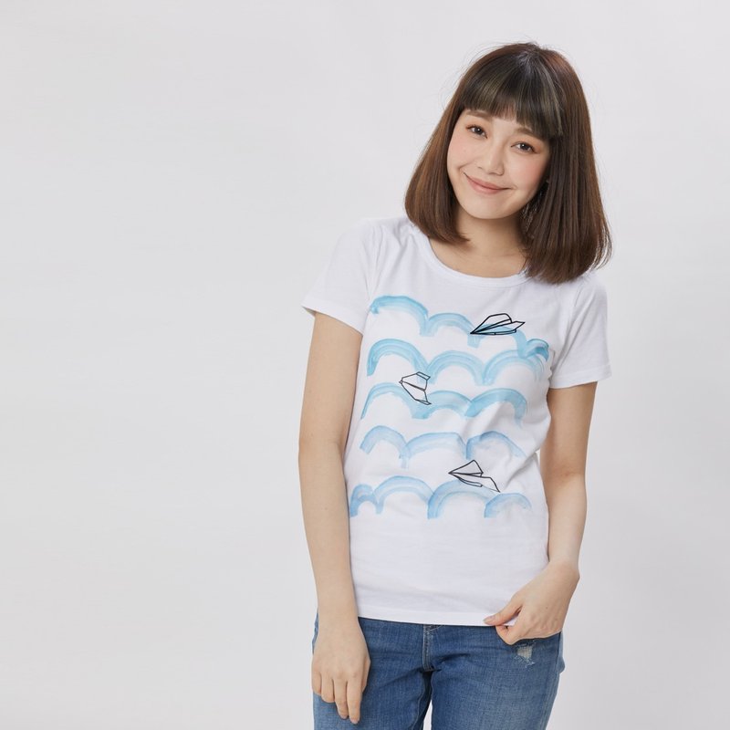 纸飞机 短袖 蜜桃棉 女T 白色 - 女装 T 恤 - 棉．麻 白色