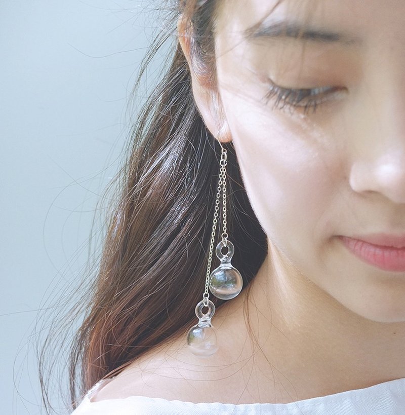 玻璃水心耳环 {42度角系列} - 耳环/耳夹 - 玻璃 白色