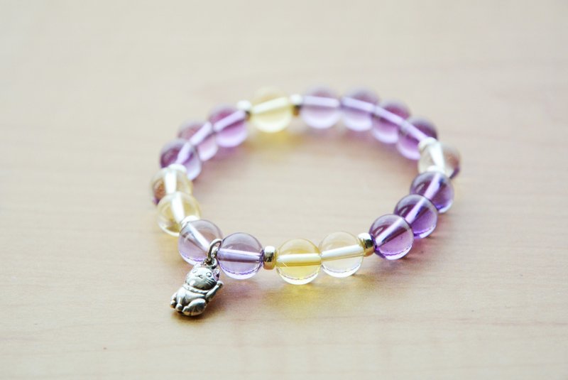 紫黄晶纯银吊饰简约弹性定制化手环 - 手链/手环 - 宝石 多色