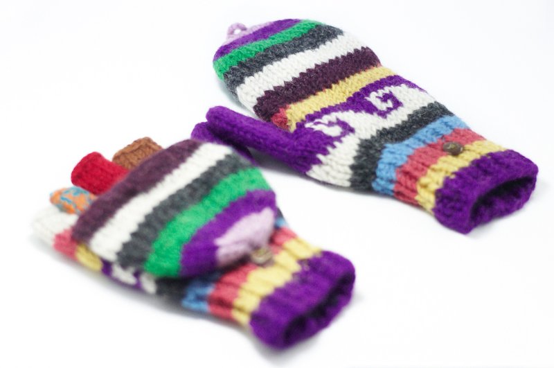 情人节 限量一件针织纯羊毛保暖手套 / 2ways手套 / 露趾手套 / 内刷毛手套 / 针织手套 - 东欧拼色民族图腾 - 手套 - 其他材质 多色