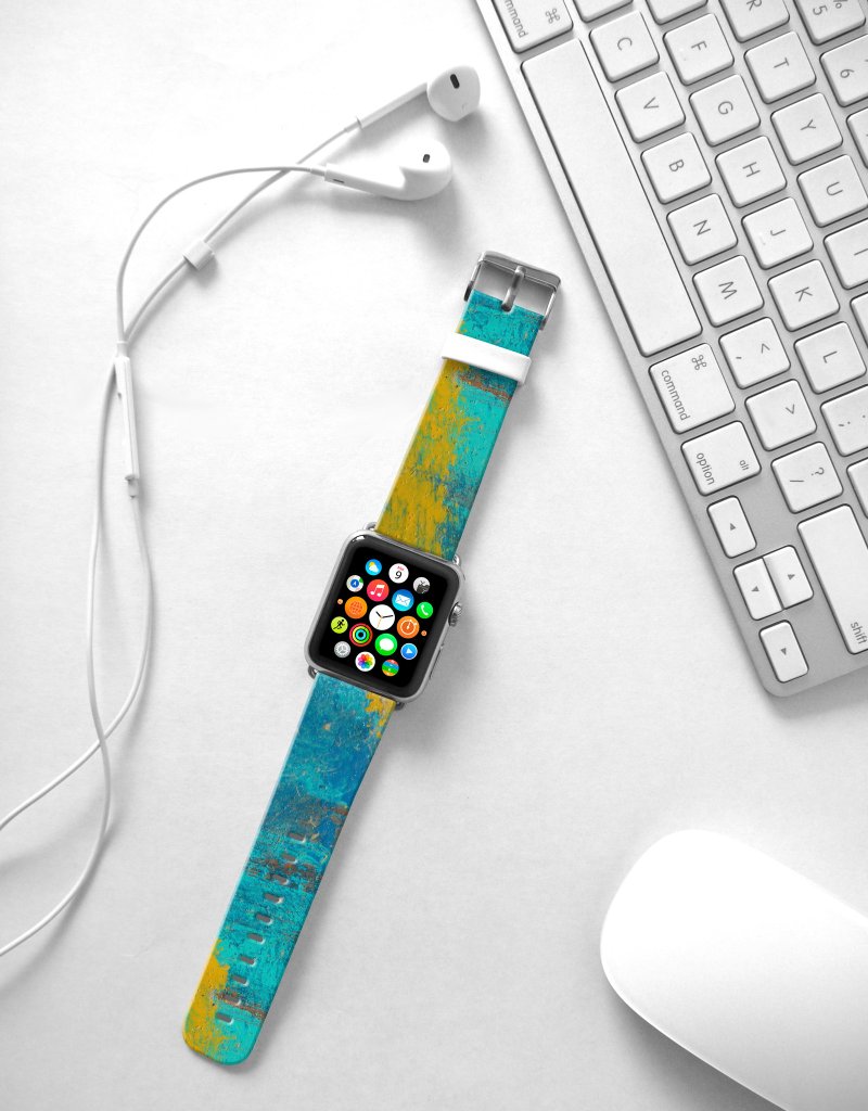 Apple Watch Series 1 , Series 2, Series 3 - Apple Watch 真皮手表带，适用于Apple Watch 及 Apple Watch Sport - Freshion 香港原创设计师品牌 - 天蓝油彩图纹 14 - 表带 - 真皮 