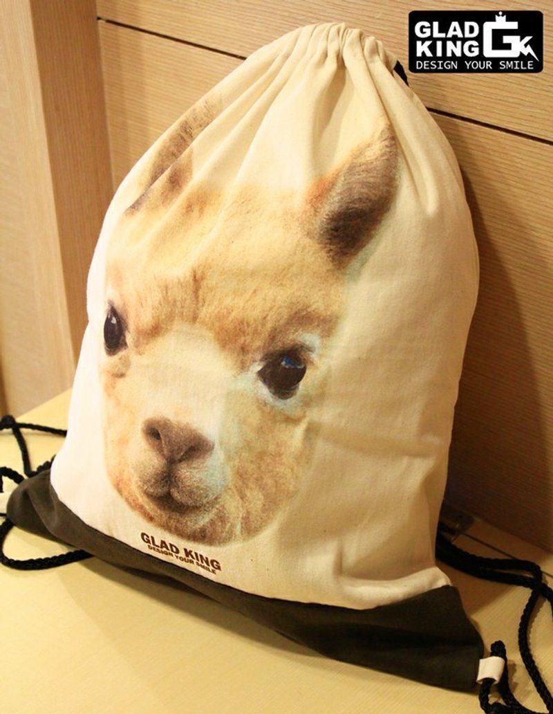 草泥马专卖店GLAD KING【手工独家限量★草泥马羊驼头-束口帆布后背包 】创意潮T品牌 - 侧背包/斜挎包 - 其他材质 绿色