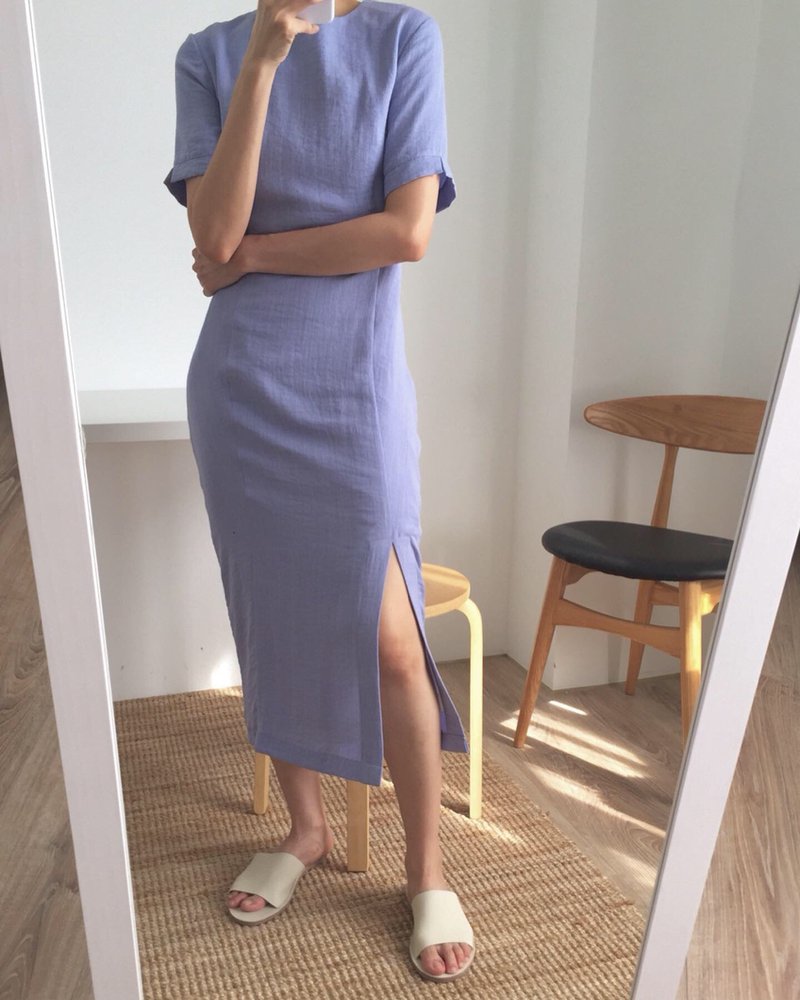Ling Dress 夏日经典丹宁色棉麻旗袍式洋装 - 洋装/连衣裙 - 棉．麻 