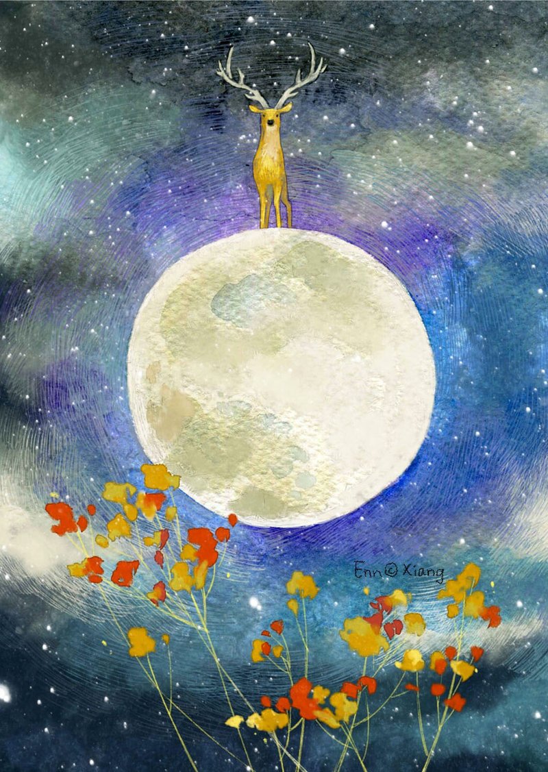 鹿/月 明信片 ◆星球系列 - 卡片/明信片 - 纸 蓝色