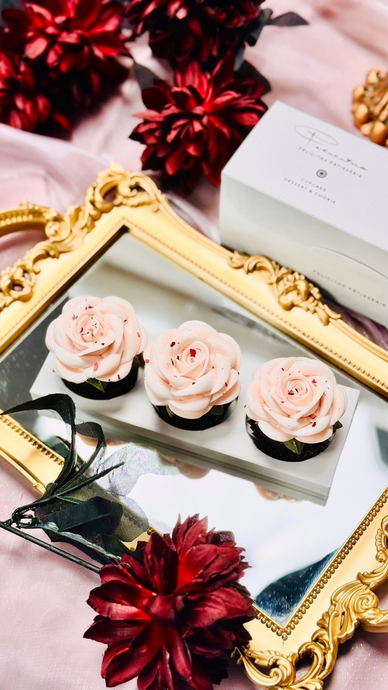 【独家礼盒】立体玫瑰花造型迷你杯蛋糕3入组/3天内发/包邮 - 其他 - 新鲜食材 粉红色