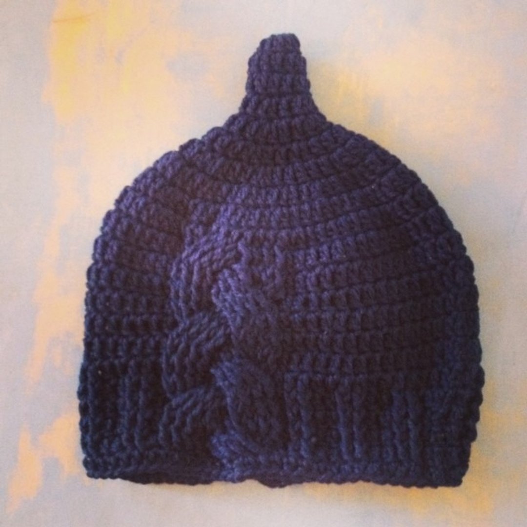 Aran Chains Navy　Australia Wool 100% LL kobito gnome pixie beanie natural nature unique navy blue mountain hiking picnic  marine ocean beach shopping couple - 帽子 - 羊毛 蓝色