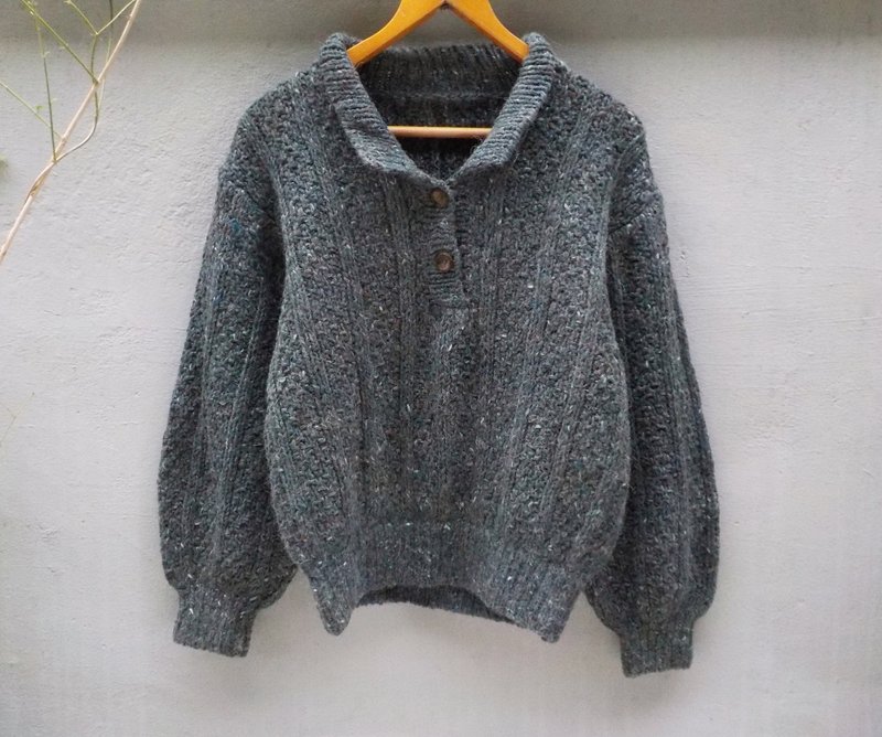 FOAK古着 小领子灰绿编织毛衣 - 女装针织衫/毛衣 - 其他材质 灰色