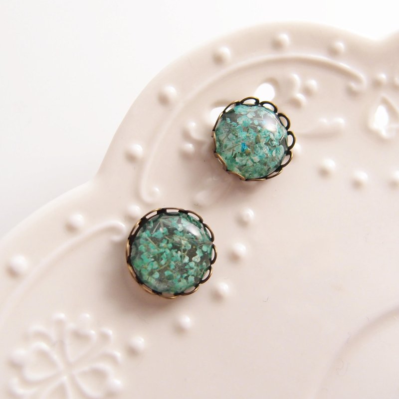 花语森林 【 CA007-2 】  土耳其蓝 x 天然干燥花 x 防过敏钢针 / 针式 / 夹式耳环 - 耳环/耳夹 - 其他材质 蓝色