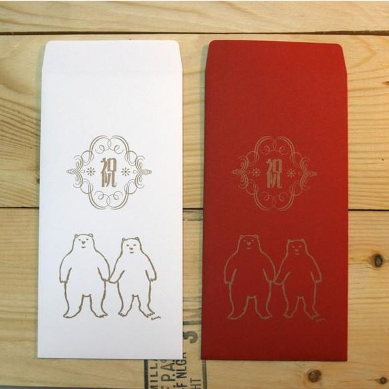 Envelopes (bear couple) 4 pieces set - 卡片/明信片 - 纸 红色