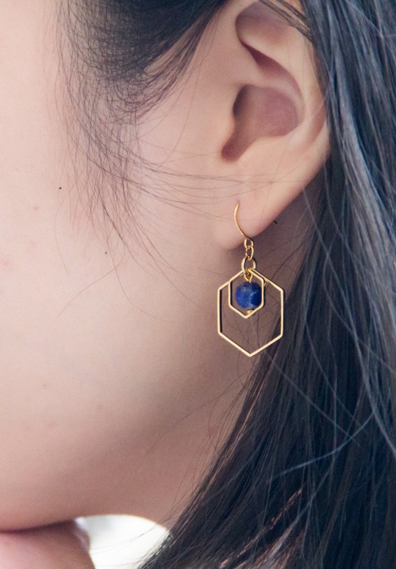 GEO 青金石六角层次耳环 | 天然石.矿石.原矿.限量手工.生日礼物.情人节礼物 - 耳环/耳夹 - 宝石 蓝色