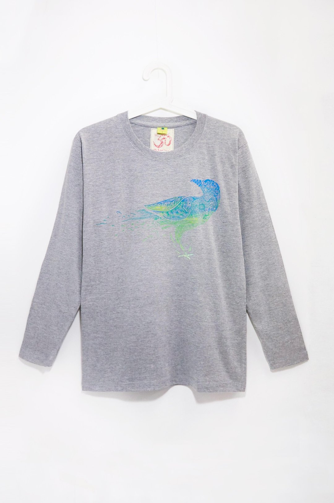 情人节礼物 男版手感长袖上衣 / T-shirt - 微风中的彩色乌鸦 ( 麻花灰S ) - 男装上衣/T 恤 - 棉 灰色