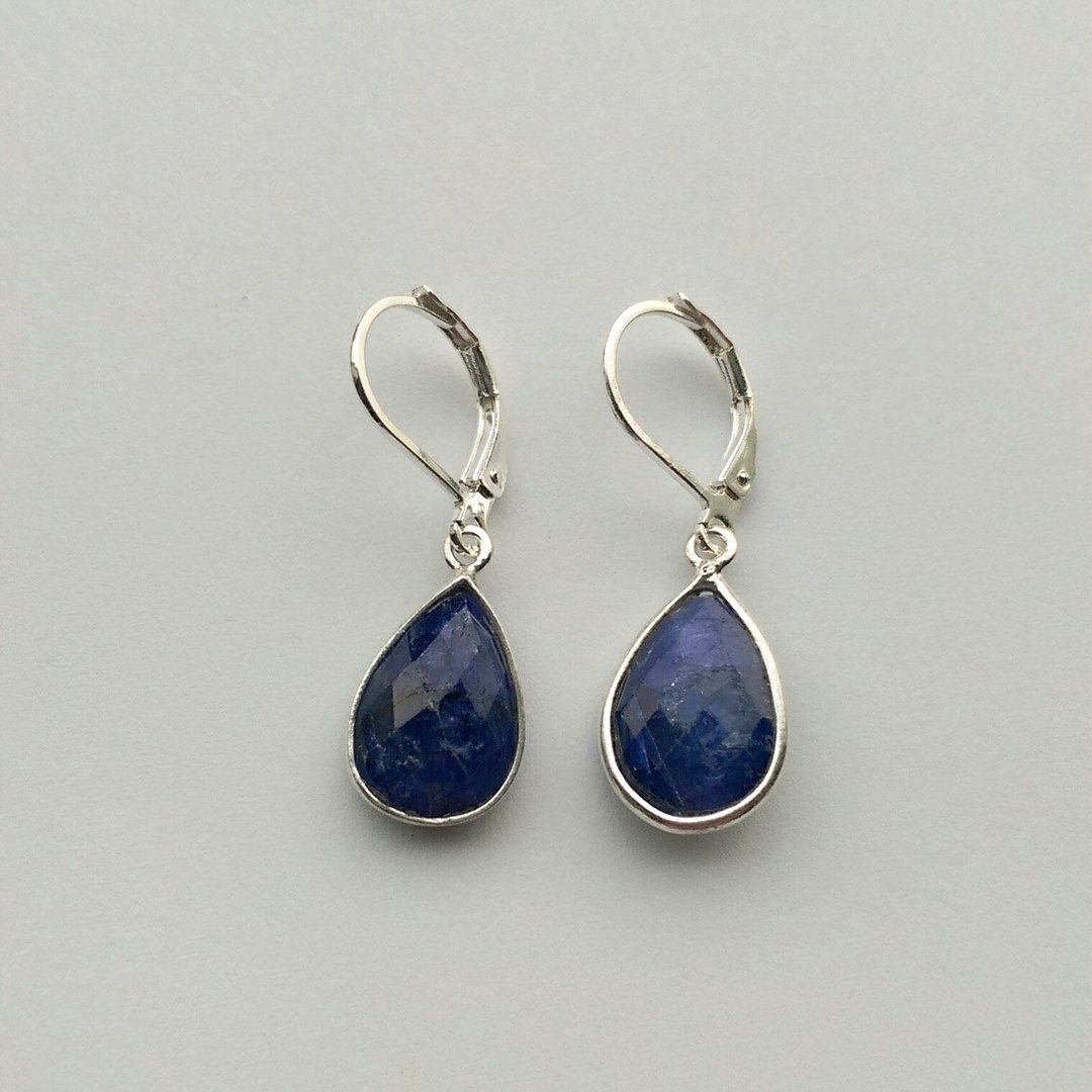 Lapis Lazuli简约纯银青金石耳环 - 耳环/耳夹 - 宝石 