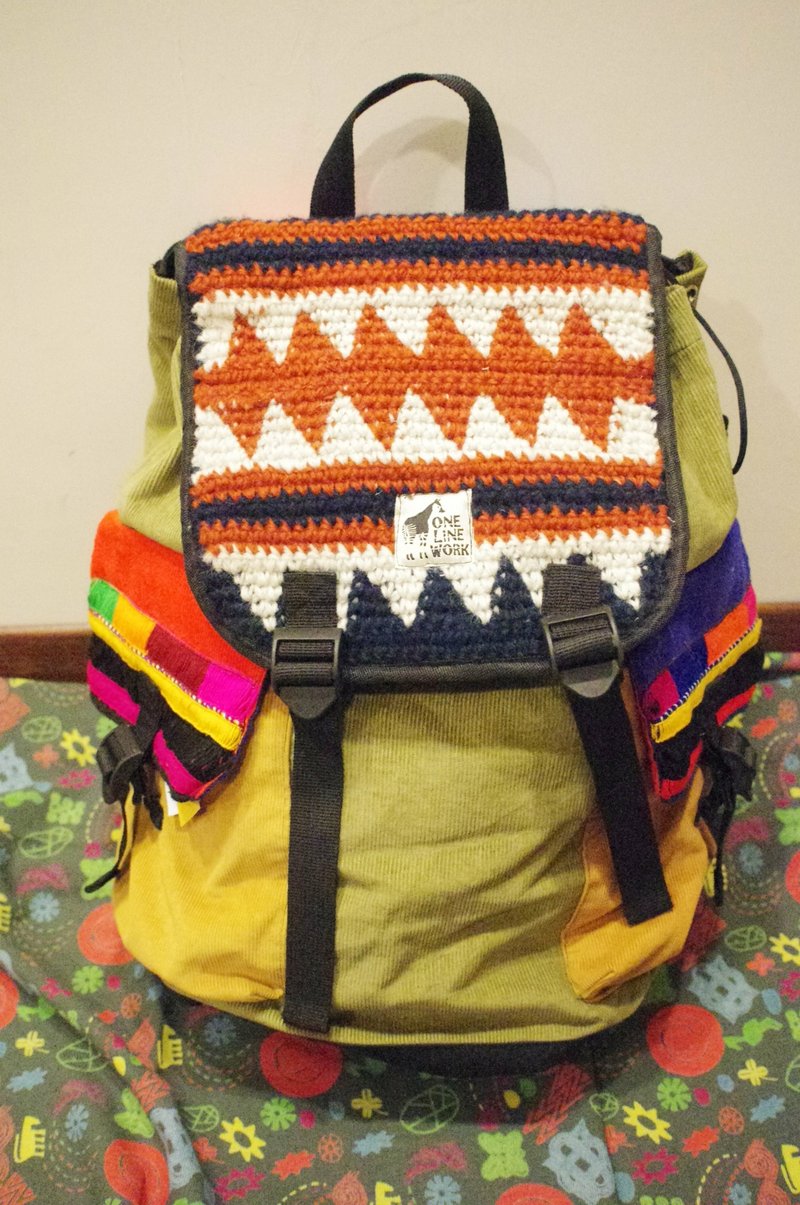 剩最后一个出清!!!✿Saibaba ethnique//自创品牌"ONE LINE WORK"系列 --- 掀盖束口后背包✿ - 束口袋双肩包 - 其他材质 多色