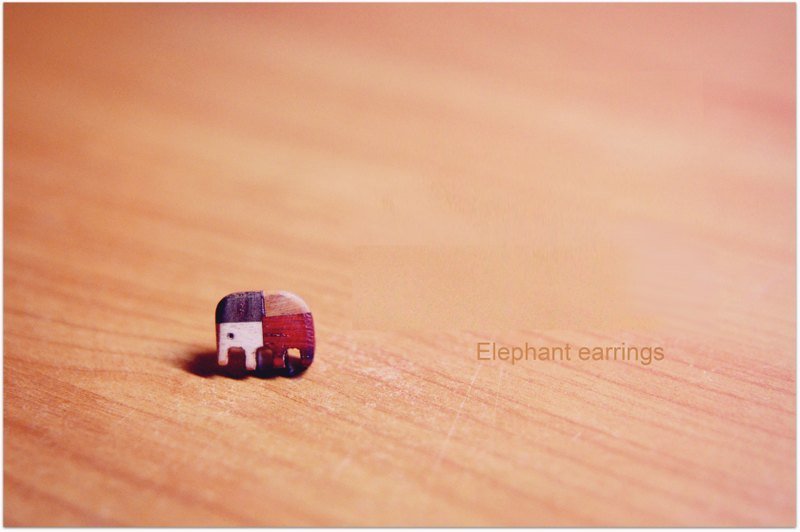 小大象耳环 - 耳环/耳夹 - 木头 咖啡色