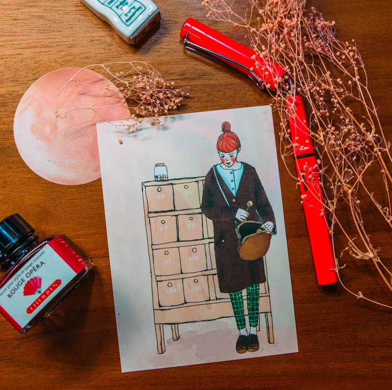 复古女孩 明信片 - 卡片/明信片 - 纸 粉红色