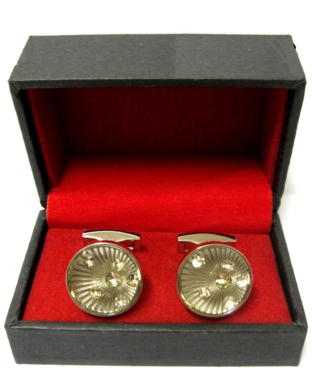 Round Silver crystal cufflinks-Silver plated(Free Shipping) 圆形银色水晶袖口扣(包邮) - 袖扣 - 玻璃 灰色