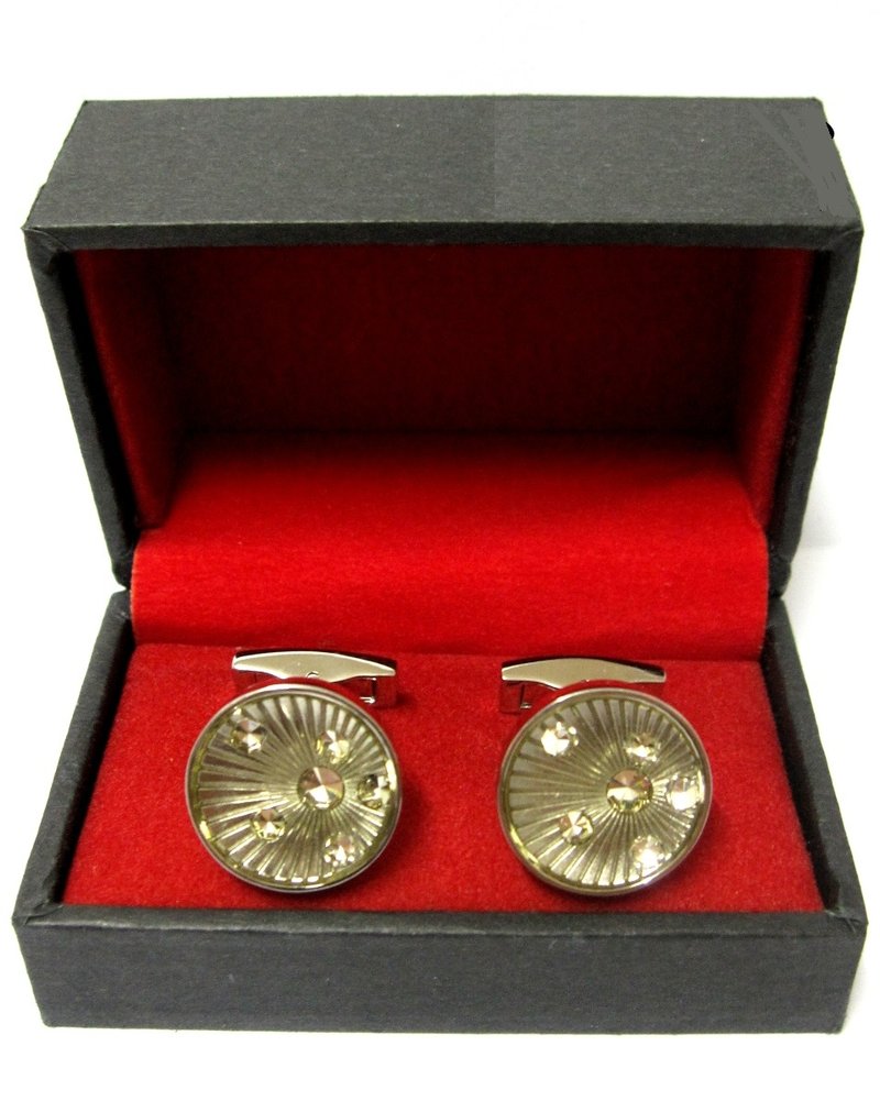 Round Silver crystal cufflinks-Silver plated(Free Shipping) 圆形银色水晶袖口扣(包邮) - 袖扣 - 玻璃 灰色