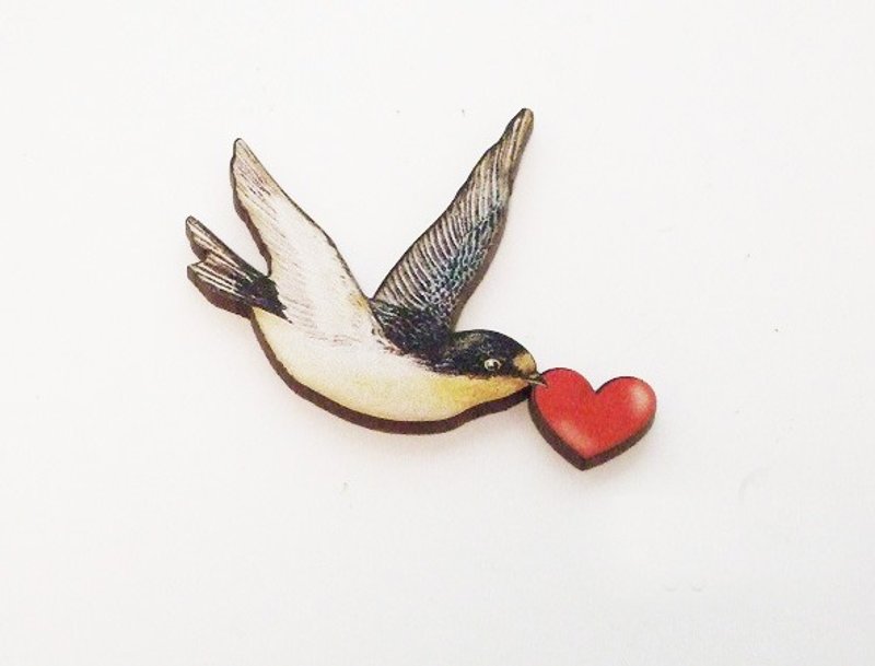 limited heart swallow brooch wooden brooch - 胸针 - 木头 咖啡色