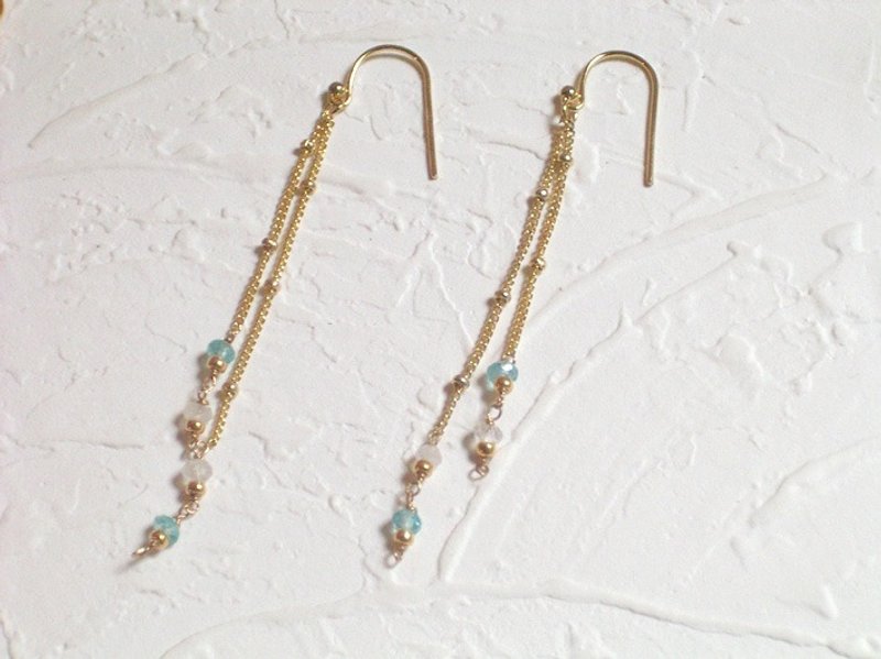 摇曳天然磷灰石月长石优雅耳环 - 耳环/耳夹 - 其他材质 蓝色