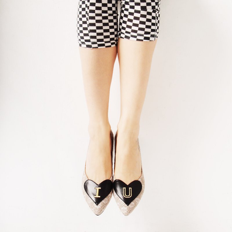 我爱妳 妳爱我 限量2cm低跟鞋_米驼宫廷蕾丝+素黑爱心(仅余25) - 女款牛津鞋/乐福鞋 - 真皮 橘色