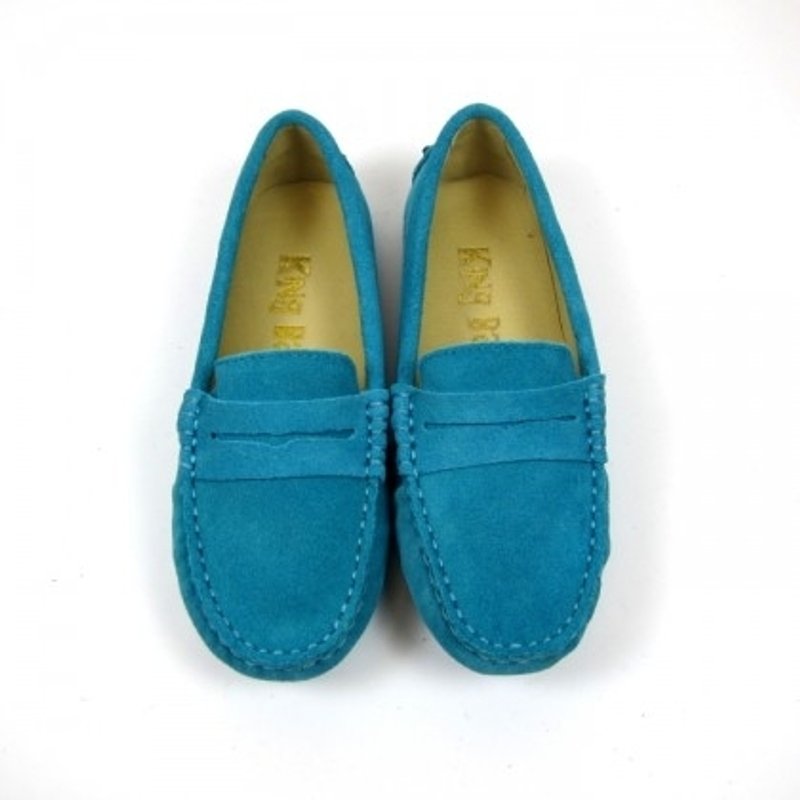 堡贝王真皮手工鞋（女）【磨砂牛/豆底/粉蓝】 - 芭蕾鞋/娃娃鞋 - 真皮 蓝色