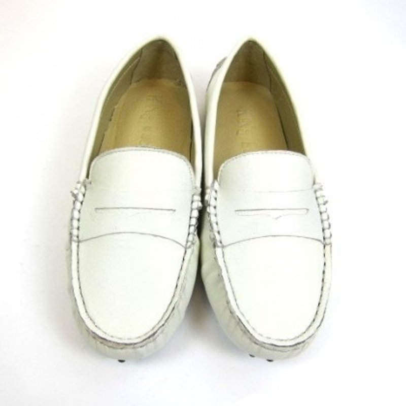 堡贝王真皮手工鞋（女）【绵羊/豆底/米白】 - 芭蕾鞋/娃娃鞋 - 真皮 白色