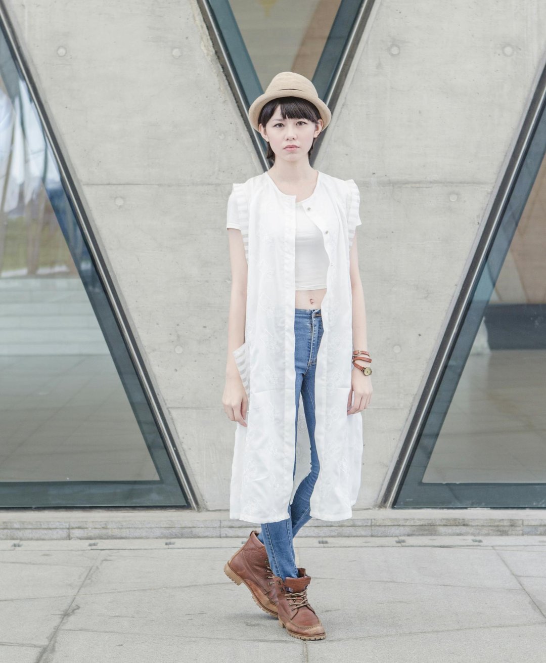 空白_simple white 无袖长版背心 - 女装背心 - 棉 白色