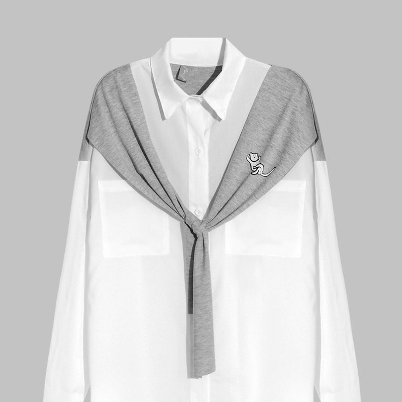 【独家限定】无所事事慵懒猫／随性披肩男友衬衫 - 女装衬衫 - 其他材质 白色