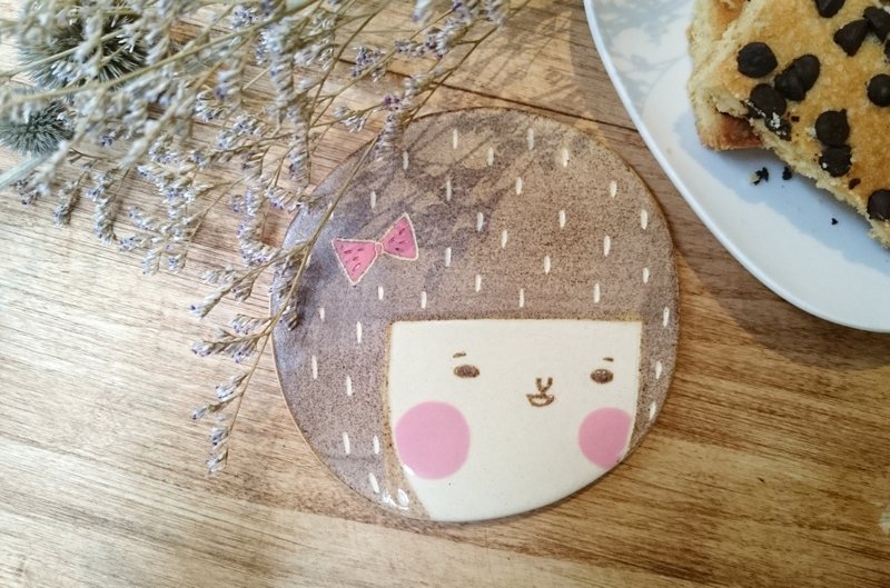 妹妹头吸水杯垫 - 杯垫 - 其他材质 咖啡色