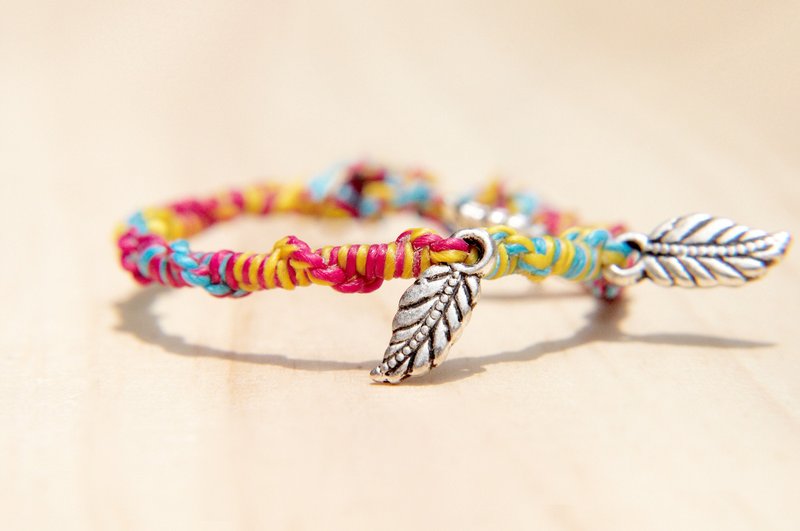 情人节礼物/缤纷编织麻花蚕丝蜡线手绳-叶片藤蔓 ( 线材可挑色 ) - 手链/手环 - 防水材质 多色