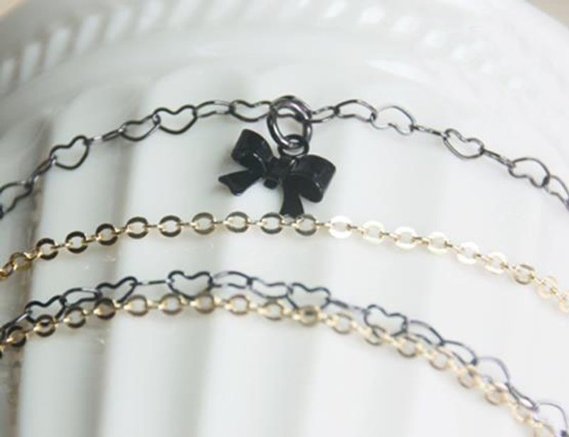 {HNL0080}简约蝴蝶结双色双层项链/手链 - 项链 - 其他金属 黑色