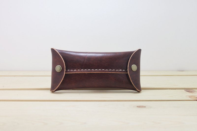 【 LION's 】手工皮革 皮件-- 简约风 真皮双开式 铅笔袋 - 铅笔盒/笔袋 - 真皮 咖啡色