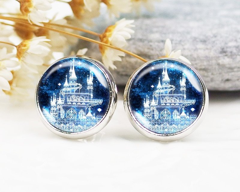 白色城堡 - 夹式耳环｜耳针耳环｜小脸修饰时尚配件｜情人节礼物 - 耳环/耳夹 - 其他金属 多色